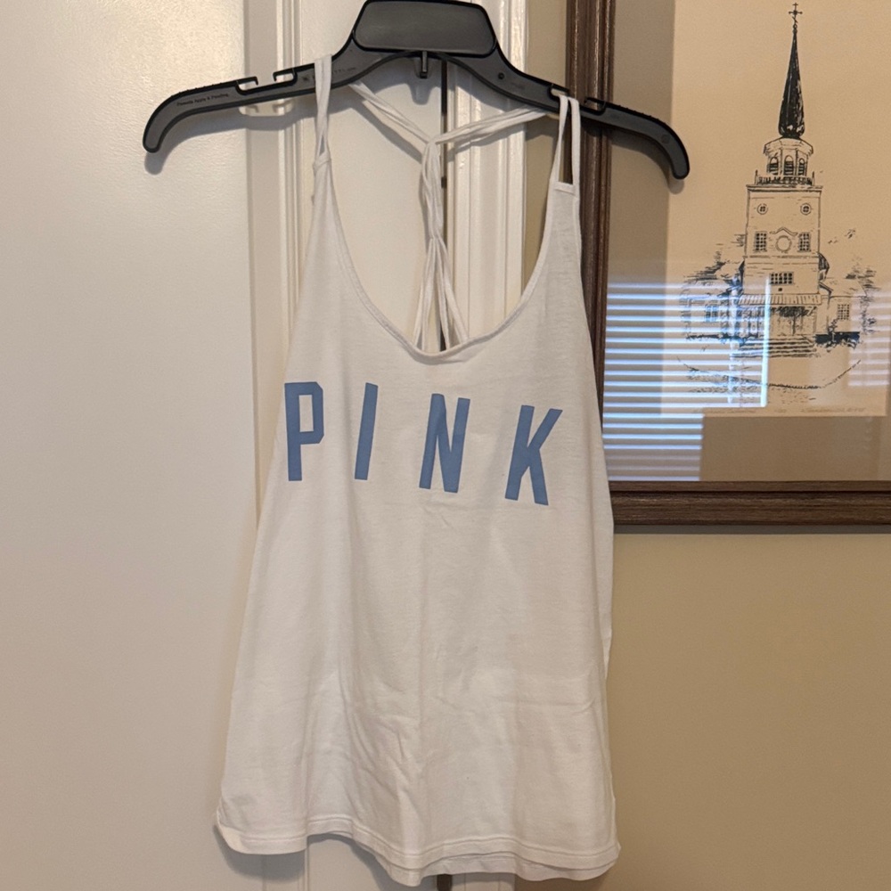 PINK Victoria's Secret White and Blue Tank Top